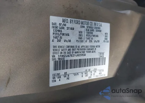 2001 Ford Explorer Sport Trac из США, поврежденный, VIN 1FMZU67E21UB25930